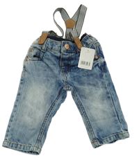 Nové - modré plísňové rifle s kšandami Mothercare