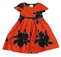 Červeno-černé plátěné šaty s kytičkami Next