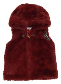 Vínová kožušinová podšitá vesta s kapucňou s uškami NUTMEG