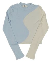 Světlemodro-smotanové rebrované crop tričko H&M