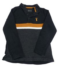 Čierno-hnedo-biela vzorovaná mikina s výšivkou a golierikom Next