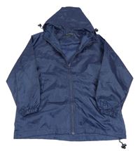 Tmavomodrá šušťáková nepromokavá bunda s kapucňou