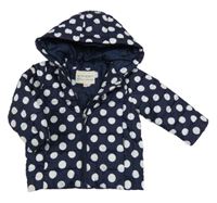 Tmavomodro-bílá puntíkatá prošívaná šusťáková jarní zateplená bunda s kapucí M&S