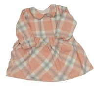 Svetloružová -bielo-modrošedo-zlaté kostkovano/kárované šaty s golierikom Matalan