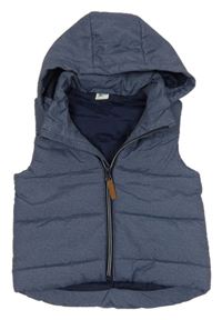 Modrá melírovaná prošívaná šusťáková zateplená vesta s odepínací kapucí H&M