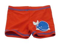 Červené nohavičkové plavky s velrybou