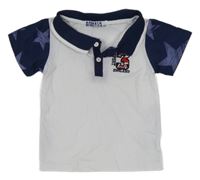 Bílo-tmavomodré polo tričko s číslem a hvězdičkami