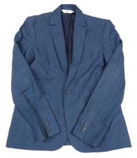 Tmavomodré melírované lněné sako H&M