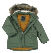 Khaki šušťáková zimná bunda s odopínacíá kapucňou s kožešinou name it.