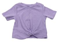 Fialové rebrované úpletové crop tričko Shein
