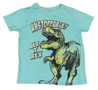Svetlomodré tričko s dinosaurom a nápismi