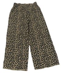 Béžovo-čierne culottes nohavice s leopardím vzorom Tu
