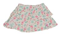Biela bavlnená vrstvená sukňa s plameňáky a listami zn. Primark