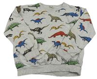 Svetlosivá melírovaná mikina s dinosaurami