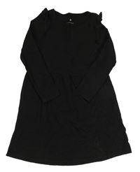 Čierne rebrované bavlnené šaty s volánikmi H&M