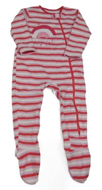 Růžovo-bílo-červený pruhovaný fleecový overal s duhou St. Bernard