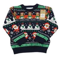 Nové - Tmavomodrý sveter s vánočním motívom Primark