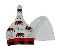 2x bavlněná čepice - biela s losmi a šipy + biela