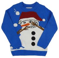 Nové - Modrý svetr se sněhulákem Matalan