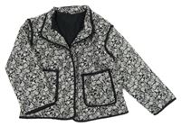 Černo-bílá květovaná prošívaná zateplená bunda Dunnes