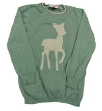 Zelený melírovaný sveter so srnkou Topolino