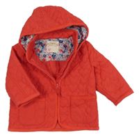 Červená prošívaná šusťáková zateplená bunda se srdíčky a kapucí M&S