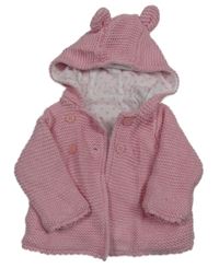 Růžový podšitý propínací svetr s kapucí s oušky Dunnes