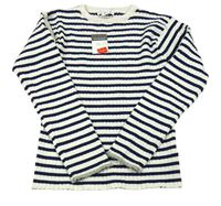 Nové - Bílo-tmavomodrý pruhovaný žebrovaný lehký svetr Primark