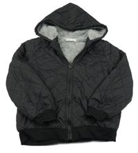 Čierna prešívaná šušťáková zateplená bunda s kapucňou Shein