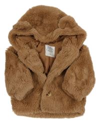 Hnědá kožešinová podšitá bunda s kapucí F&F