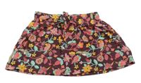 Vínová kvetovaná bavlnená sukňa s papoušky C&A