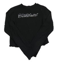 Čierne rebrované crop tričko s nápisem z kamínků H&M