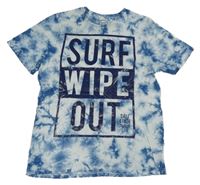 Bílo-tmavomodré batikované tričko s nápisem C&A