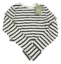 Nové - Bielo-čierne pruhované crop tričko H&M