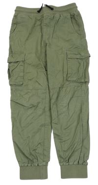 Khaki plátěné cargo cuff kalhoty s úpletovým pasem Chapter Young