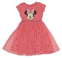 Lososové bavlněno/tylové šaty s Minnie a puntíky Disney