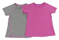 2x sportovní tričko - tmavorůžové + šedé melírované H&M