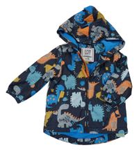 Čierna šušťáková lehce zateplená bunda s dinosaurami a kapucňou Matalan