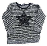 Čierno-smotanový pruhovaný pletený sveter s hvězdou z flitrů George
