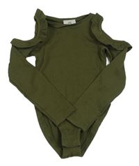 Khaki rebrované body s holými rameny a volánikmi River Island