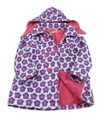 Bielo-fialovo-ružová kvetovaná jesenná nepromokavá bunda s kapucňou