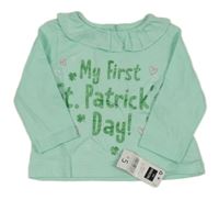 Nové - Zelené triko s nápisy a volánkem dunnes 