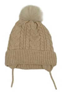 Světlehnědá vzorovaná podšitá čepice s bambulí Primark