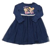 Tmavomodré bavlněné šaty s tylovou sukní a Tlapkovou patrolou Nickelodeon