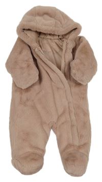 Starorůžová kožešinová zateplená kombinéza s kapucí Matalan