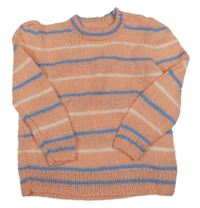 Lososovo-modrý pruhovaný sveter