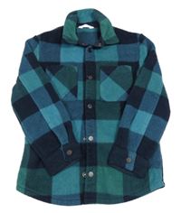 Zeleno-petrolejová kostkovaná fleecová košilová bunda M&S