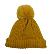 Okrová pletená čepice s bambulí 