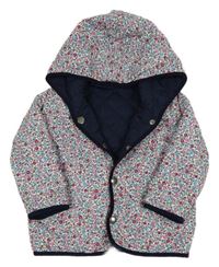 Barevná květovaná šusťáková oboustranná lehce zateplená bunda s kapucí Jojo Maman Bébé