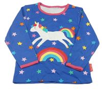 Modré pyžamové triko s barevnými hvězdami a jednorožcem 
